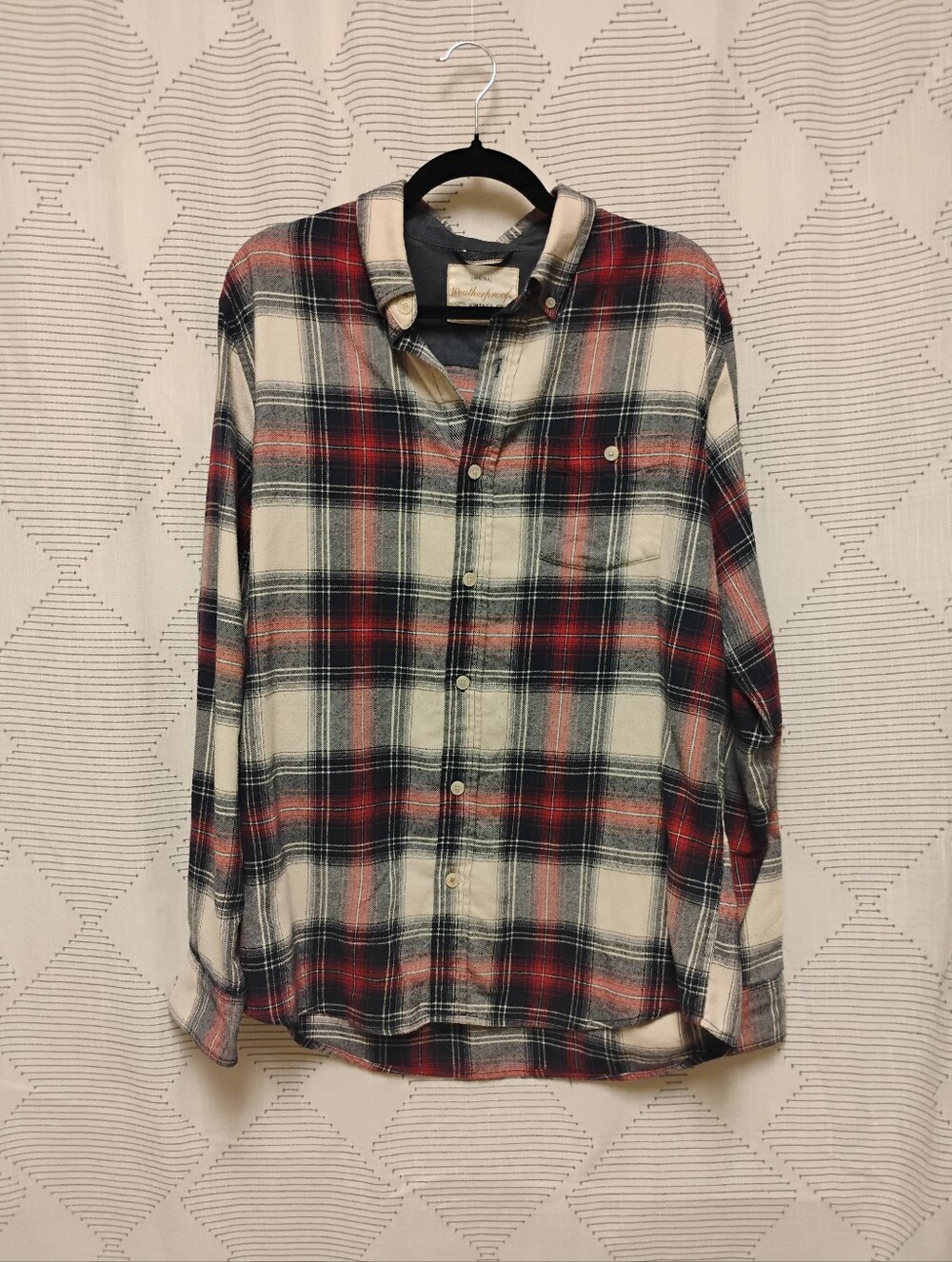 Weatherproof Men's Red and Blue Plaid Button-Up Flannel Long Sleeve Shirt Large